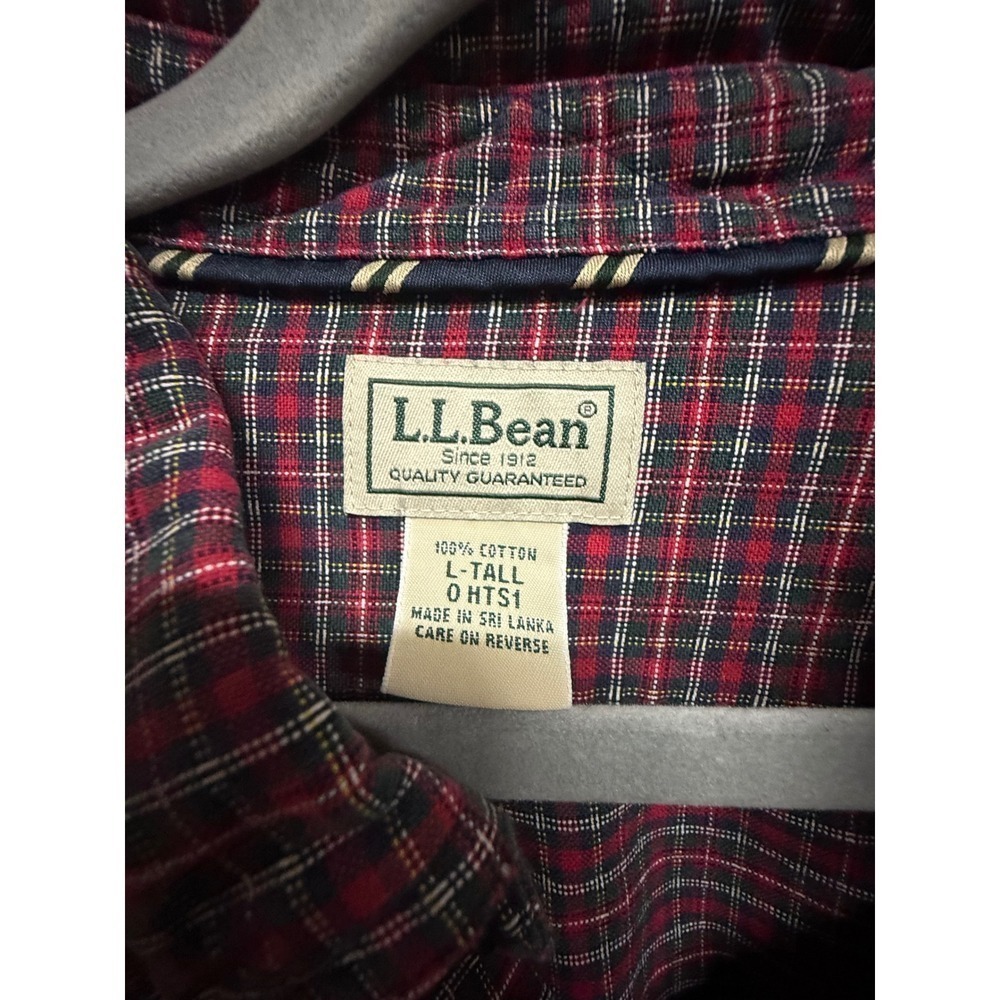 LL Bean Shirt Mens Large Tall Button Down Red White Check Traditional Fit - Picture 5 of 5